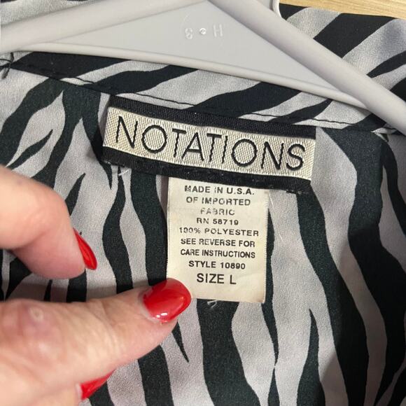 Notations women's large black white zebra print sleeveless blouse top button up - Picture 6 of 15